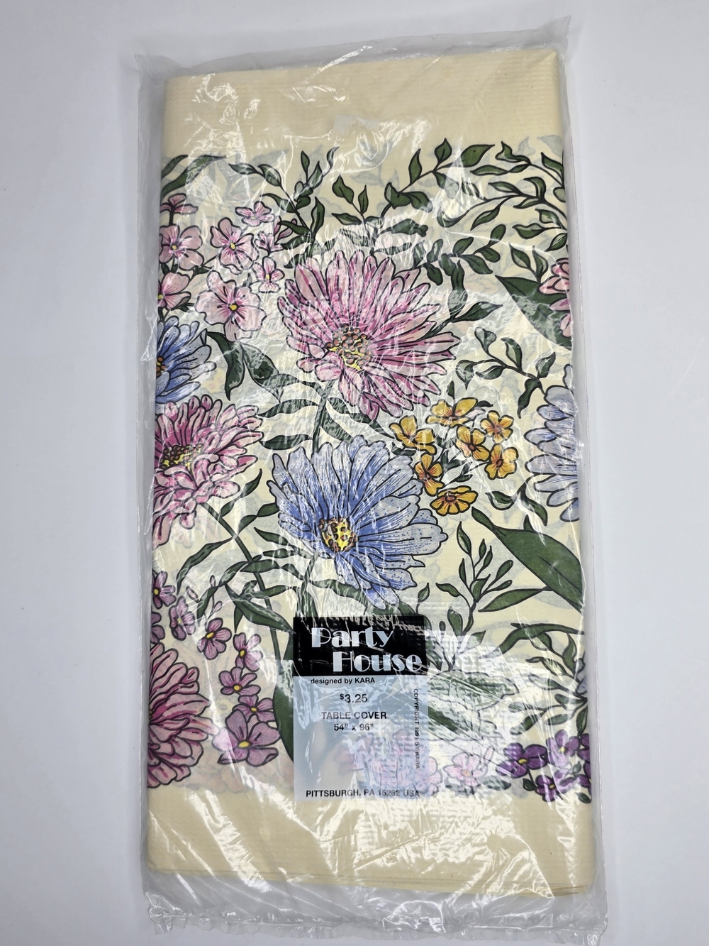 Floral Table Cover - Cream with Pink & Blue Flowers